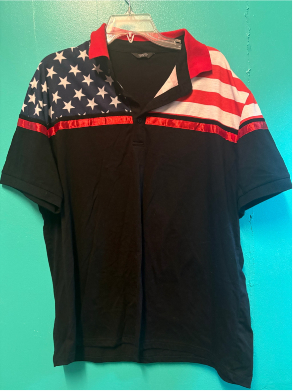 Men's COOFANDY American Flag Polo Shirt Black Red Size XL